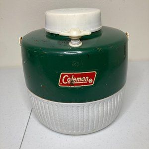 Vintage Green/White Coleman 1 Gallon Water Cooler Jug With Cup Camping 1975